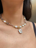 Collana pietre naturali con perla toni della terra