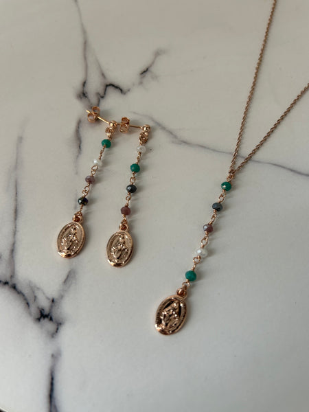 Orecchini madonnina toni del verde e grigio