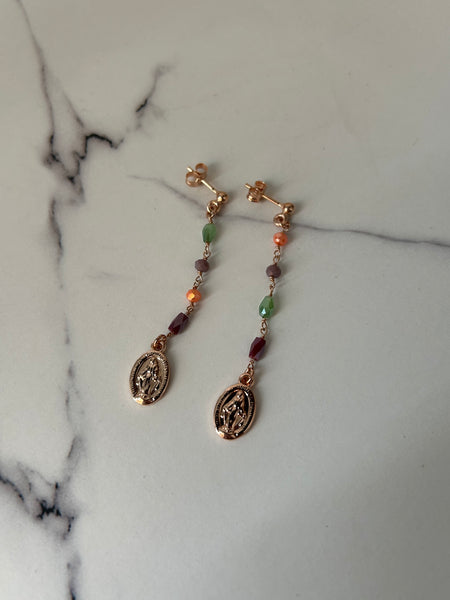 Orecchini madonnina con cristalli dai toni della terra