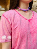 T-shirt rosa ricamata